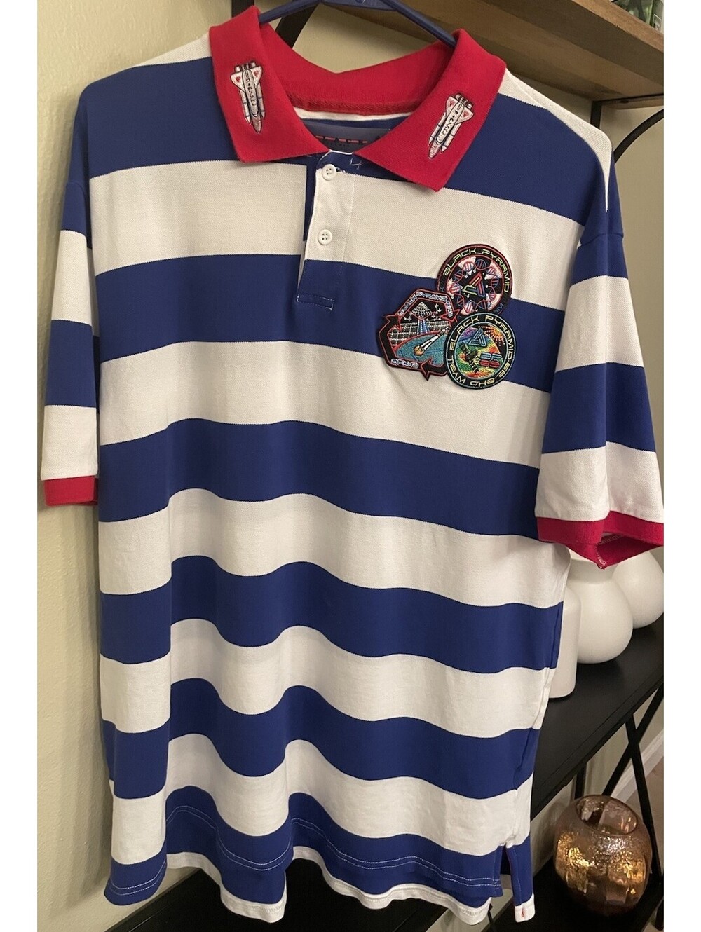 Men’s Chris Brown Black Pyramid Polo Shirt NASA Space XXXL Fits Like XL [READ]
